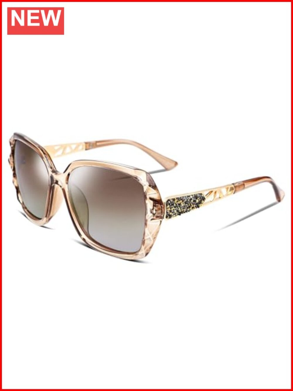 Polarized Square Oversized Sunglasses Sparkling Crystal Rhinestone Frame